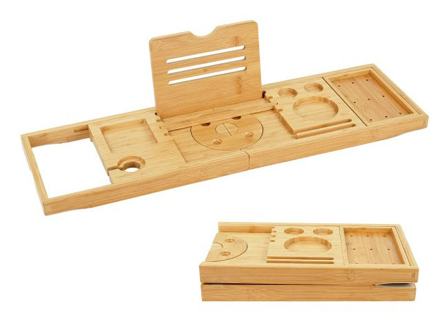 Relaxdays Badewannenablage – 105×22×3,5 cm, Bambus (100%), freistehend, Hellbraun