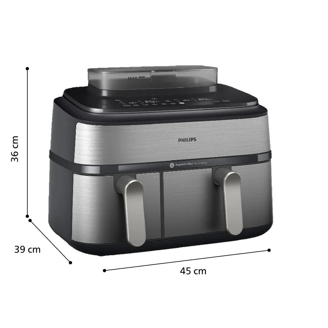 Philips Heissluftfritteuse NA555/00 – 9 l, Doppelkorb & Rapid Air, 2750 W – silber