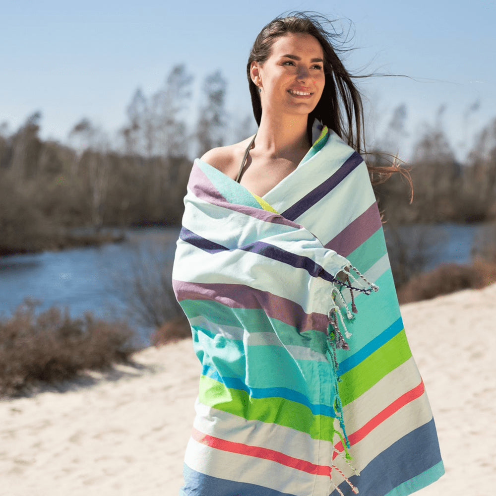 REMEMBER Strandtuch Hamam Laguna – 90 × 170 cm, Mehrfarbig, Mikrofaser/Baumwolle