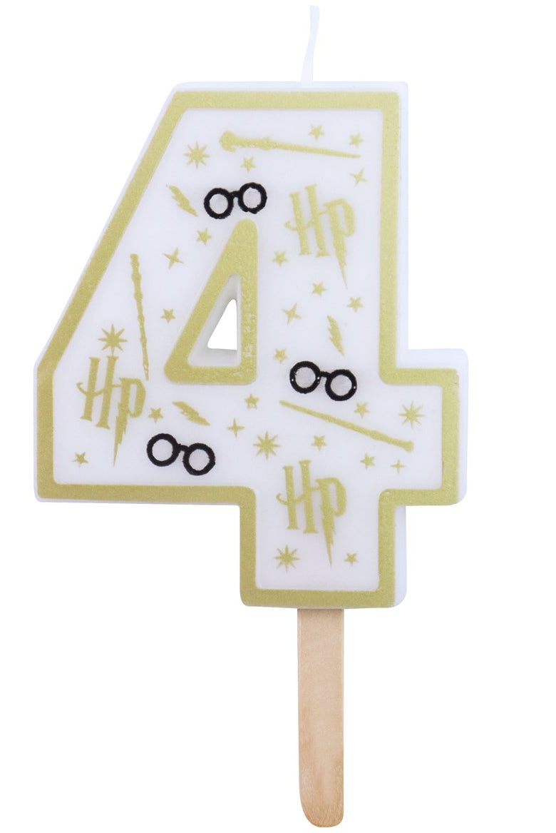 PME Geburtstagskerze Zahl 4 Harry Potter – Weiss – 5,7 × 7 cm – 1 Stk