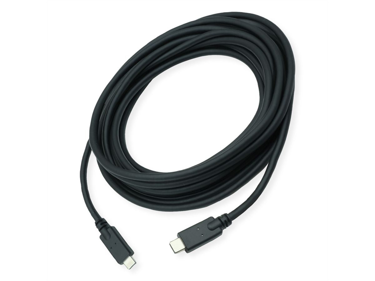 ROLINE USB-C auf USB-C Kabel – USB 3.2 Gen 2 (10 Gbit/s) – 5 m – PD 100 W – E-Marker – Schwarz