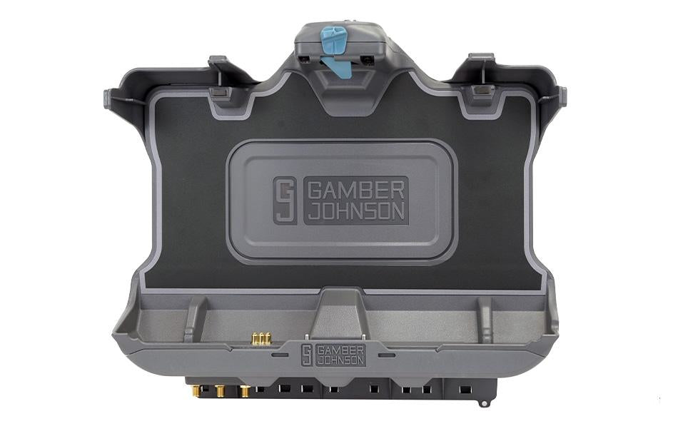Gamber-Johnson Fahrzeug-Dock für Getac F110 (6. Gen.) – VESA 75×75 mm, SMA-Antenne – Schwarz/Grau