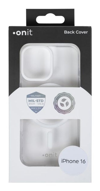 ONIT Mill.Std. Backcover – für Apple iPhone 16 – MagSafe, TPU, Transparent, Weiss, bis 3 m Sturzsicher