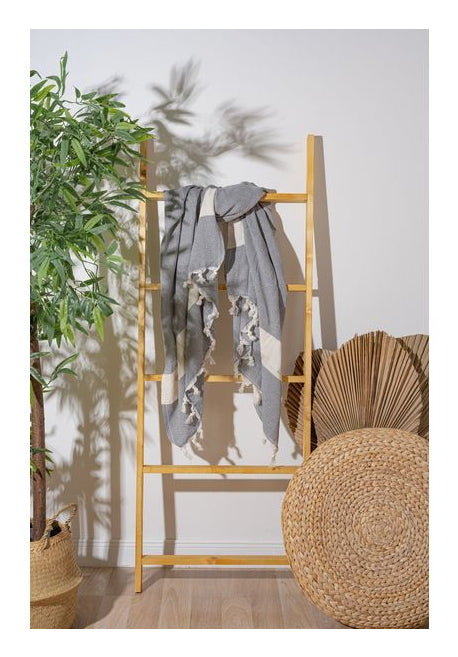 Foutastic Strandtuch – 100 × 180 cm, Beige/Grau, 100% Baumwolle