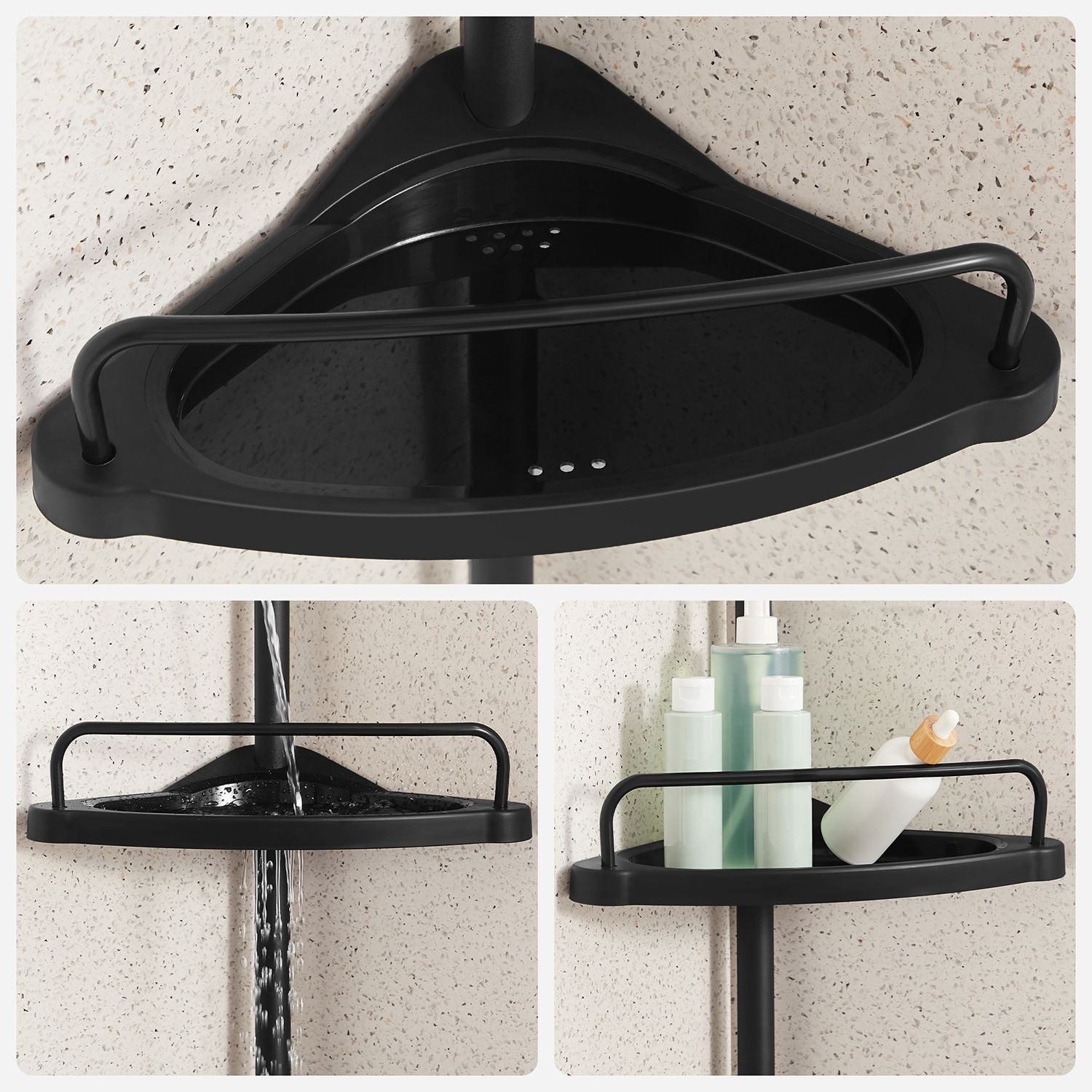 Songmics Duschregal – 85–305 cm, 4 Ablagen, Stahl/Kunststoff, 2 kg pro Ablage, Klemmen, Schwarz