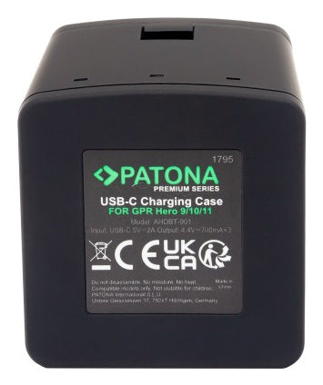PATONA Ladebox 1795 – 3-fach, USB, schwarz – für GoPro AHDBT901, ADBAT001, ADDBD-211