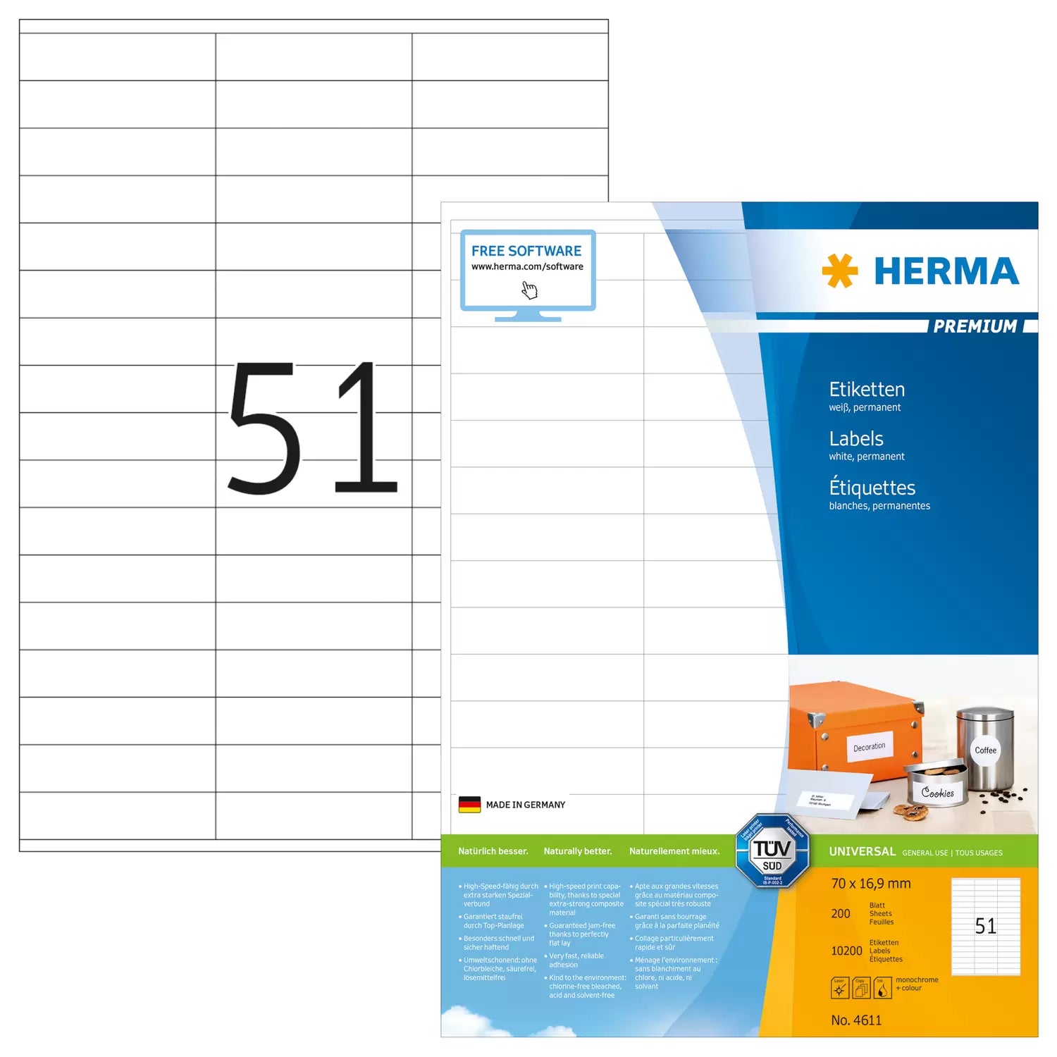 HERMA Etiketten, 70 mm × 17 mm, weiss, Papier, permanent, 200 Blätter