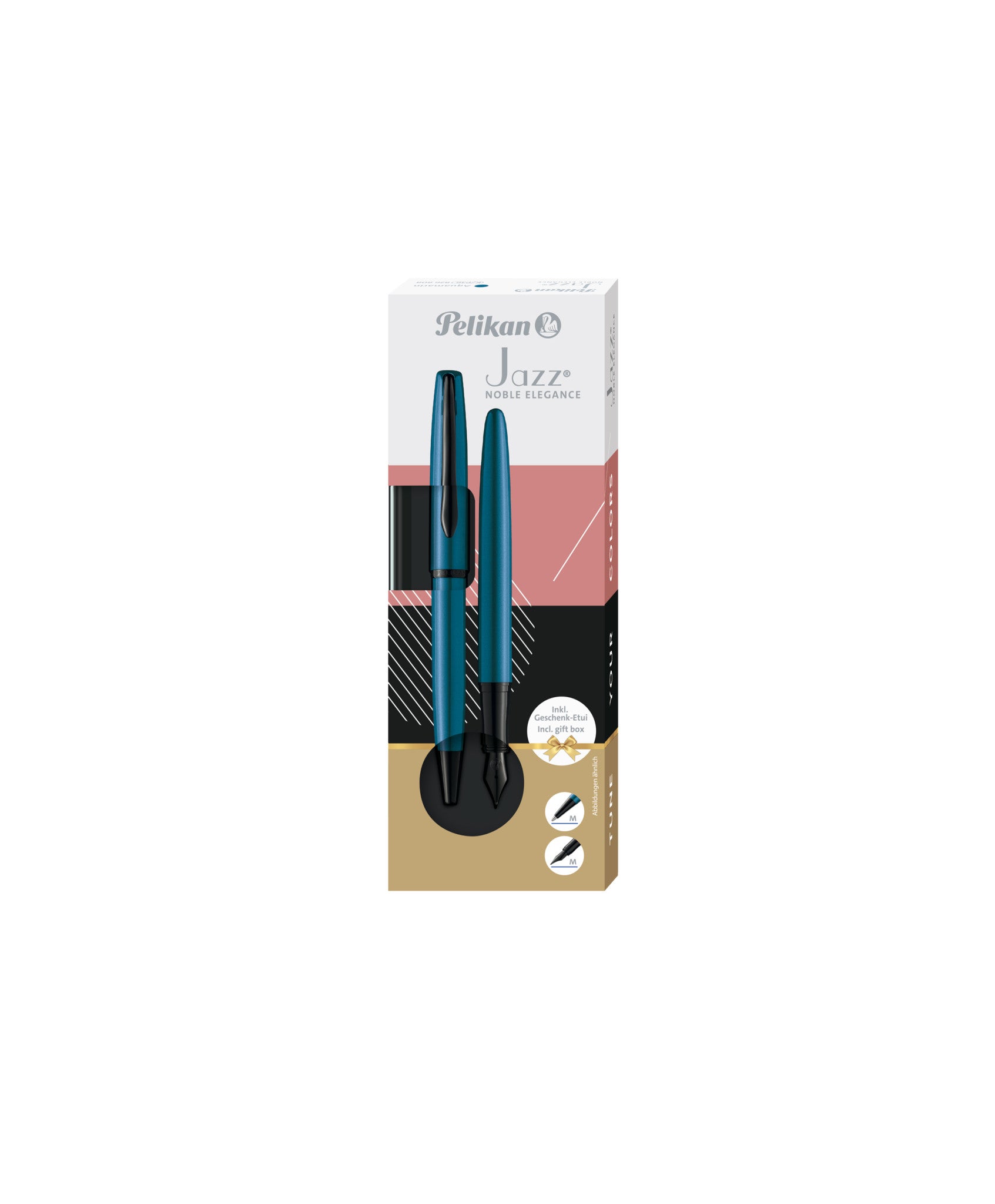 Pelikan Jazz Noble Elegance Schreibset – Kugelschreiber + Füllfederhalter – Blau, Türkis, Metall, Dreh, 2-teiliges Set