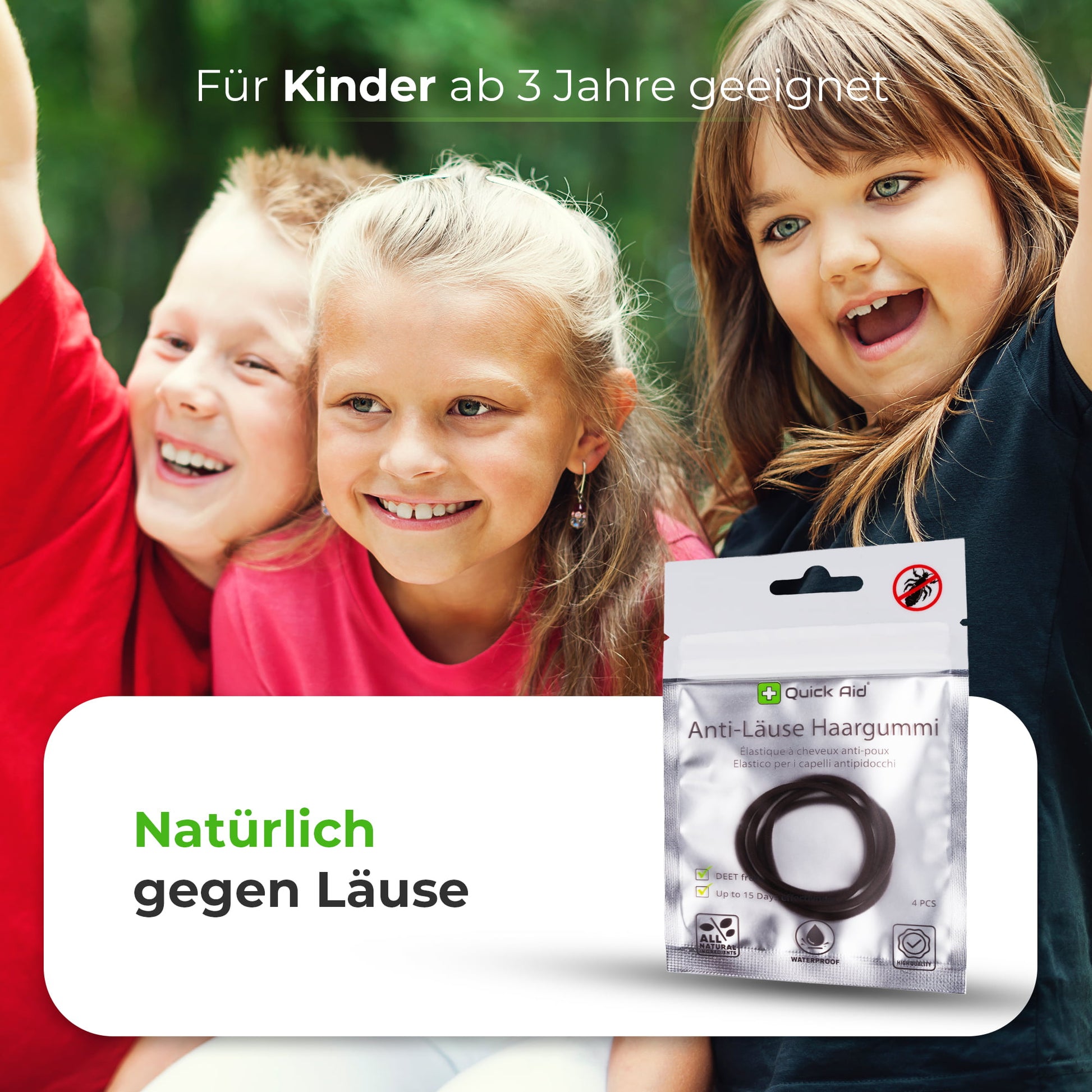 Quick Aid Anti-Läuse Haargummi – 9 × 14 cm – Rot – 4 Stk.