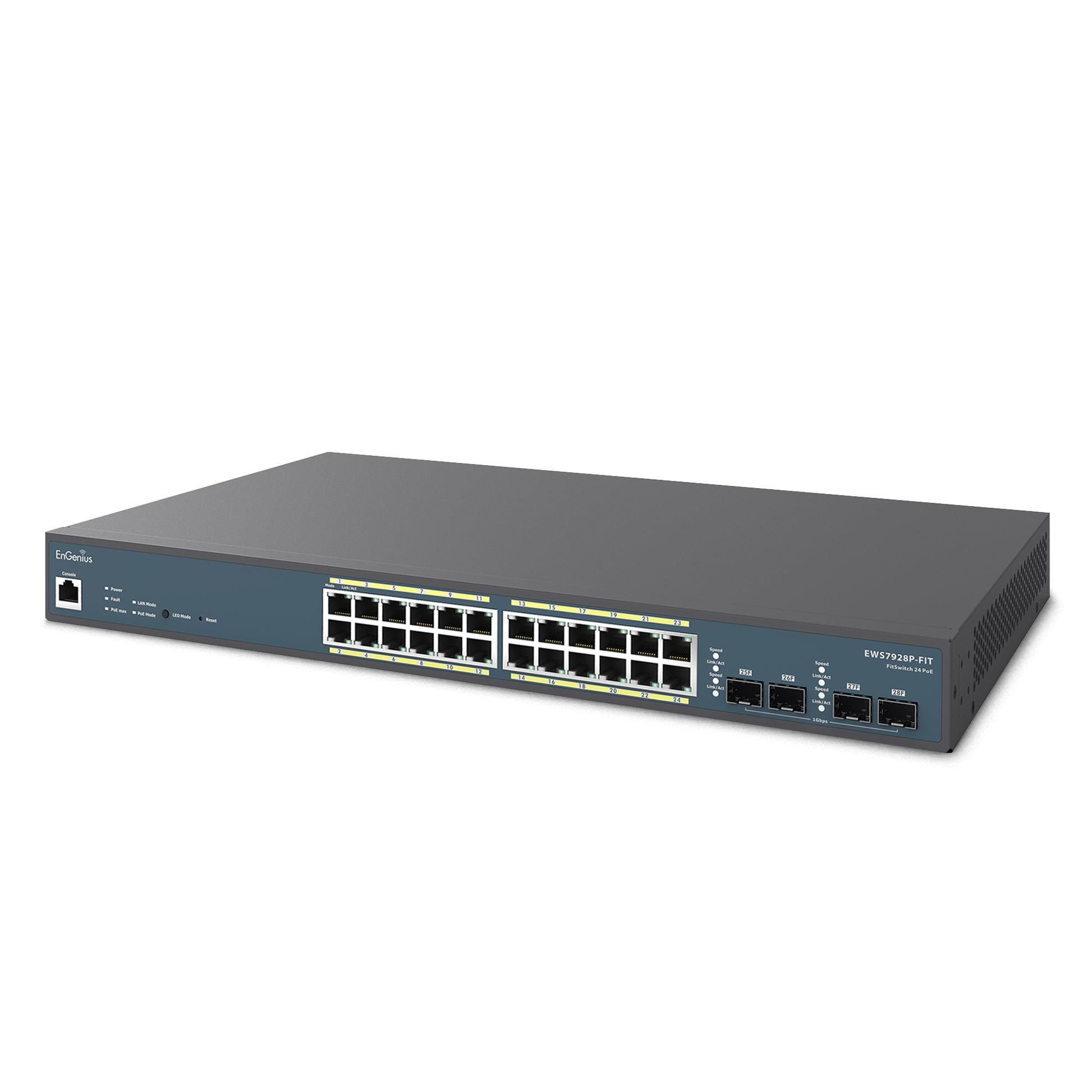 EnGenius EWS7928P-FIT – Verwalteter L2/L3 Switch – 24× 1G, 4× SFP, PoE+, PoE-Budget 240 W, 1U