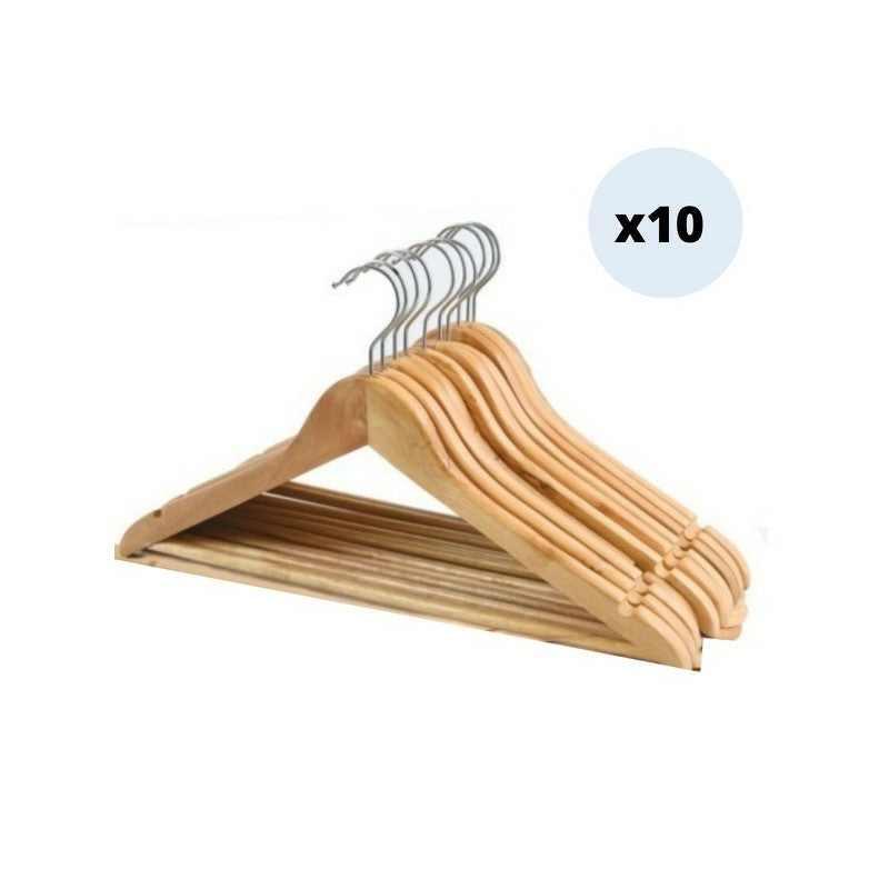 MSV Kleiderbügel 440 mm – Holz – Beige – 10 Stück
