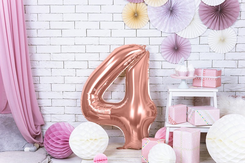 PartyDeco Folienballon Zahl 4 Geburtstag – Roségold – 86 cm – Folie – 1 Stk