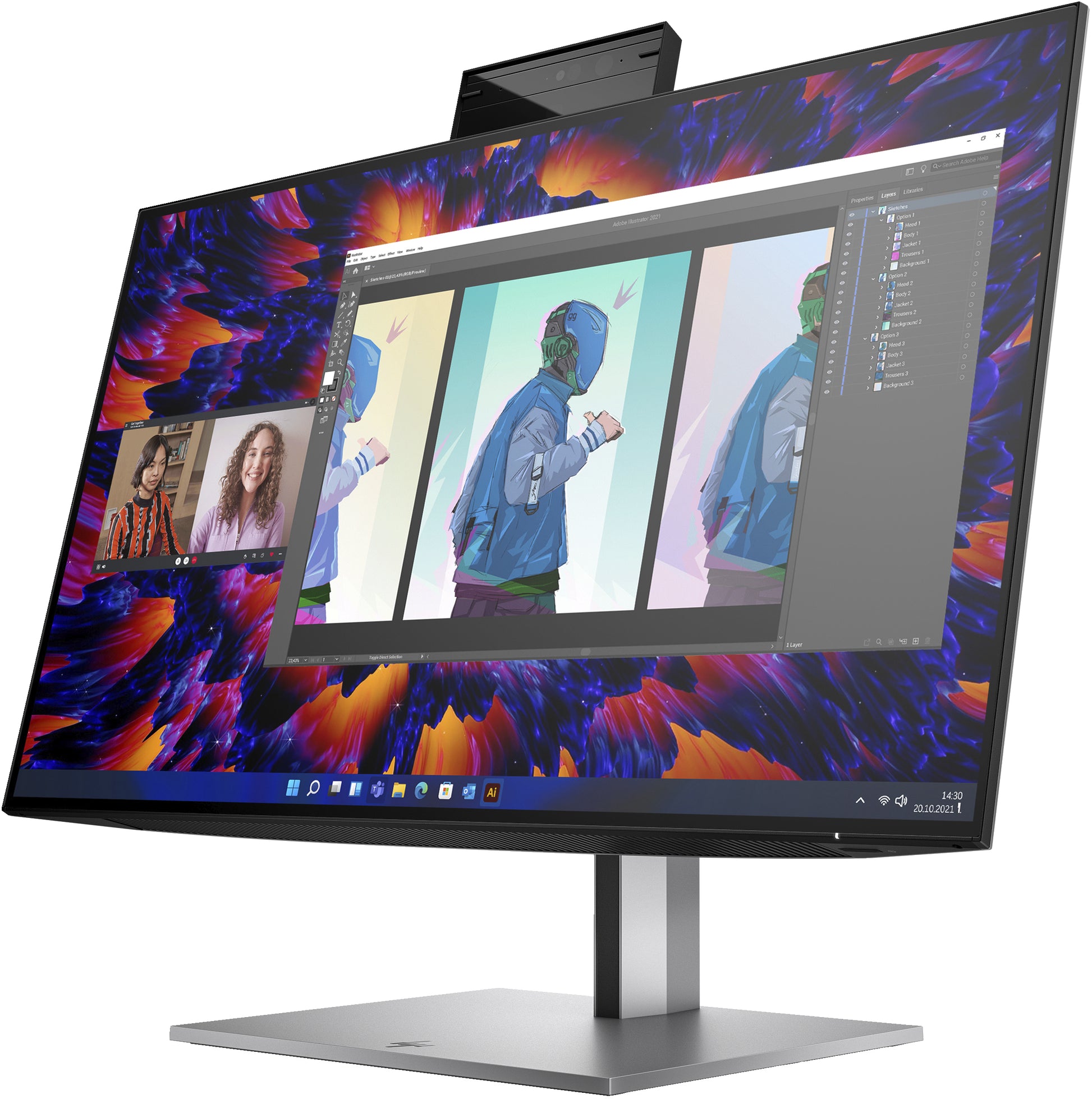 HP Z24m G3 – Monitor, 23,8" 2560 × 1440 (WQHD), IPS, 90 Hz, 400 cd/m², Webcam, USB-C, VESA 100 × 100, Silber