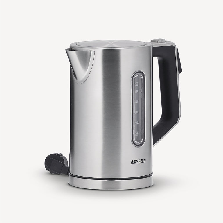 Severin Wasserkocher WK 3418 – 1,7 l, Edelstahl, Temperaturwahl, Warmhaltefunktion, 3000 W, Schwarz, 360°-Sockel