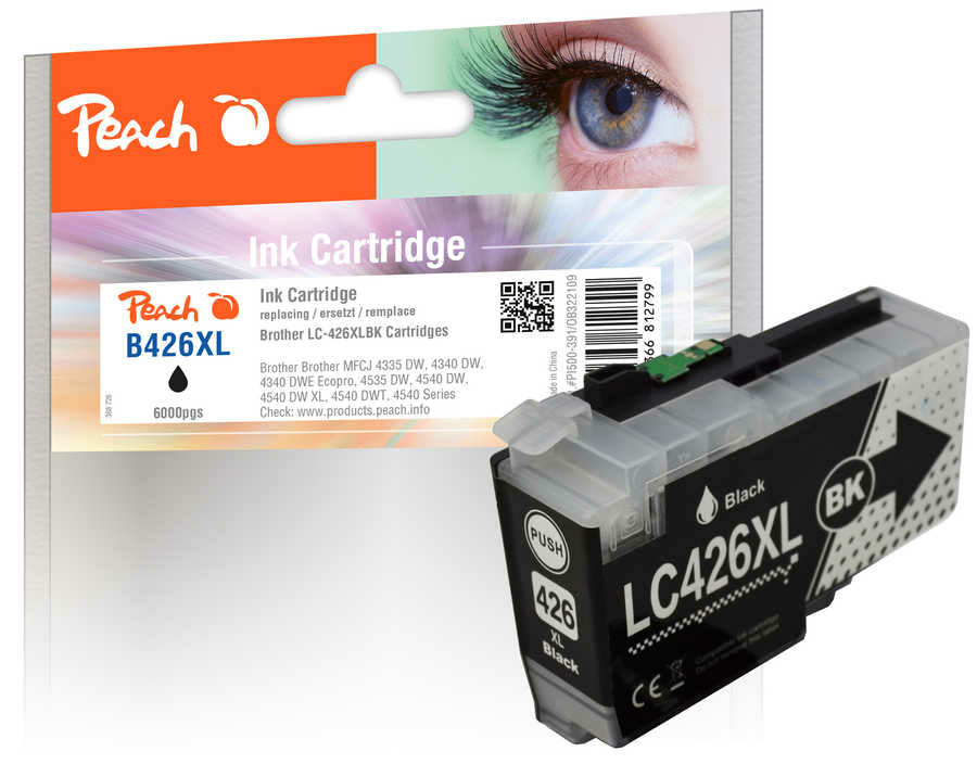 Peach LC-426XL Schwarz Tintenpatrone (Kompatibel) – 6'000 Seiten – für Brother MFCJ 4335 DW/4340 DW/4535 DW…