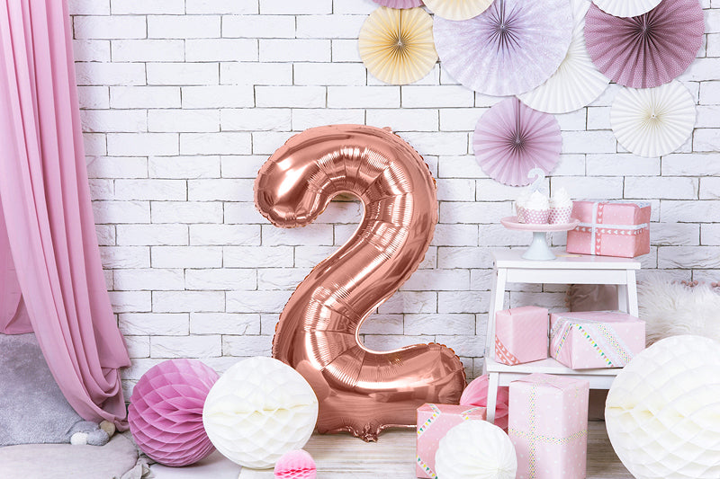 PartyDeco Folienballon Zahl 2 – Roségold – 86 cm – Folie – 1 Stk