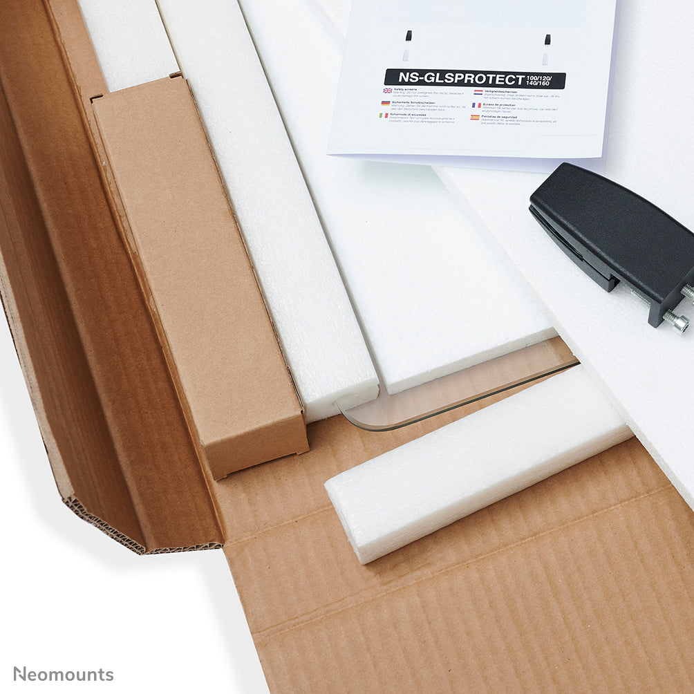 Neomounts Hygieneschutzschild – 1'000 × 650 mm, Glas, transparent, mit Montageset, für Tischplatten bis 25 mm