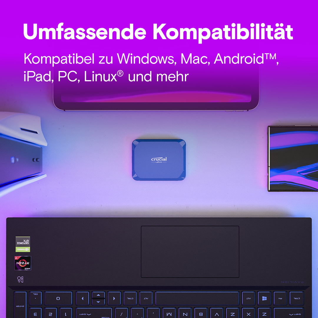 Crucial X10 – 2 TB, USB Typ-C, USB 3.2 Gen 2x2, 2'100 MB/s, IP65