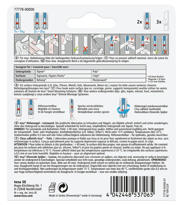 TESA Klebenagel – Kunststoff, Weiss, 12 × 14 × 1,3 cm – 2er-Pack