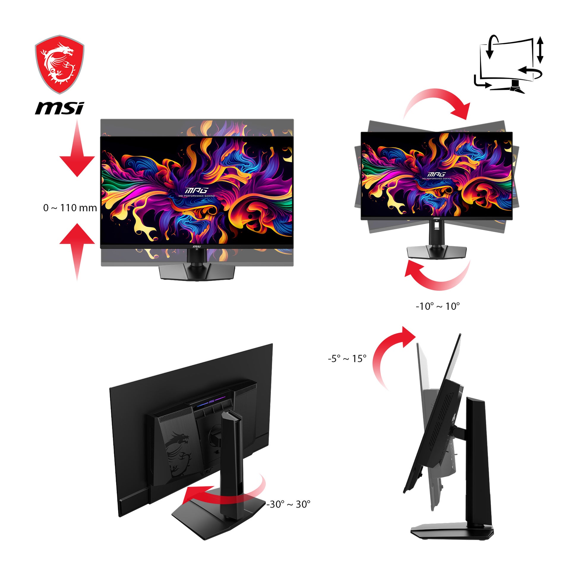 MSI MPG 321URXDE – Monitor, 31,5", 3840 × 2160 (UHD 4K), OLED, 240 Hz, 250 cd/m², Adaptive Sync, Schwarz
