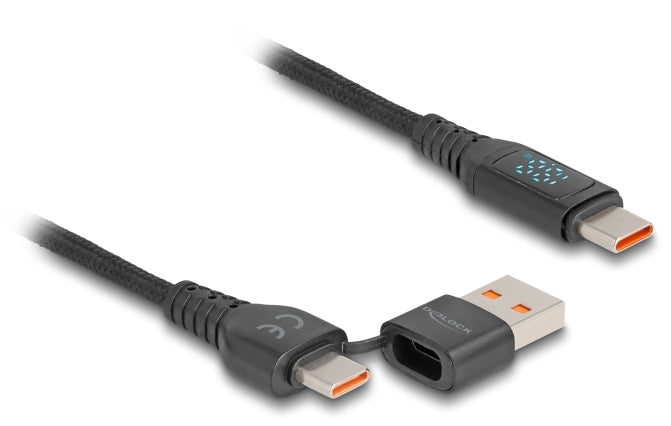 DeLOCK USB-C auf USB-C Kabel – USB 2.0 (480 Mbit/s) – 1,2 m – PD 140 W – Textilmantel, Leistungsanzeige – Sc