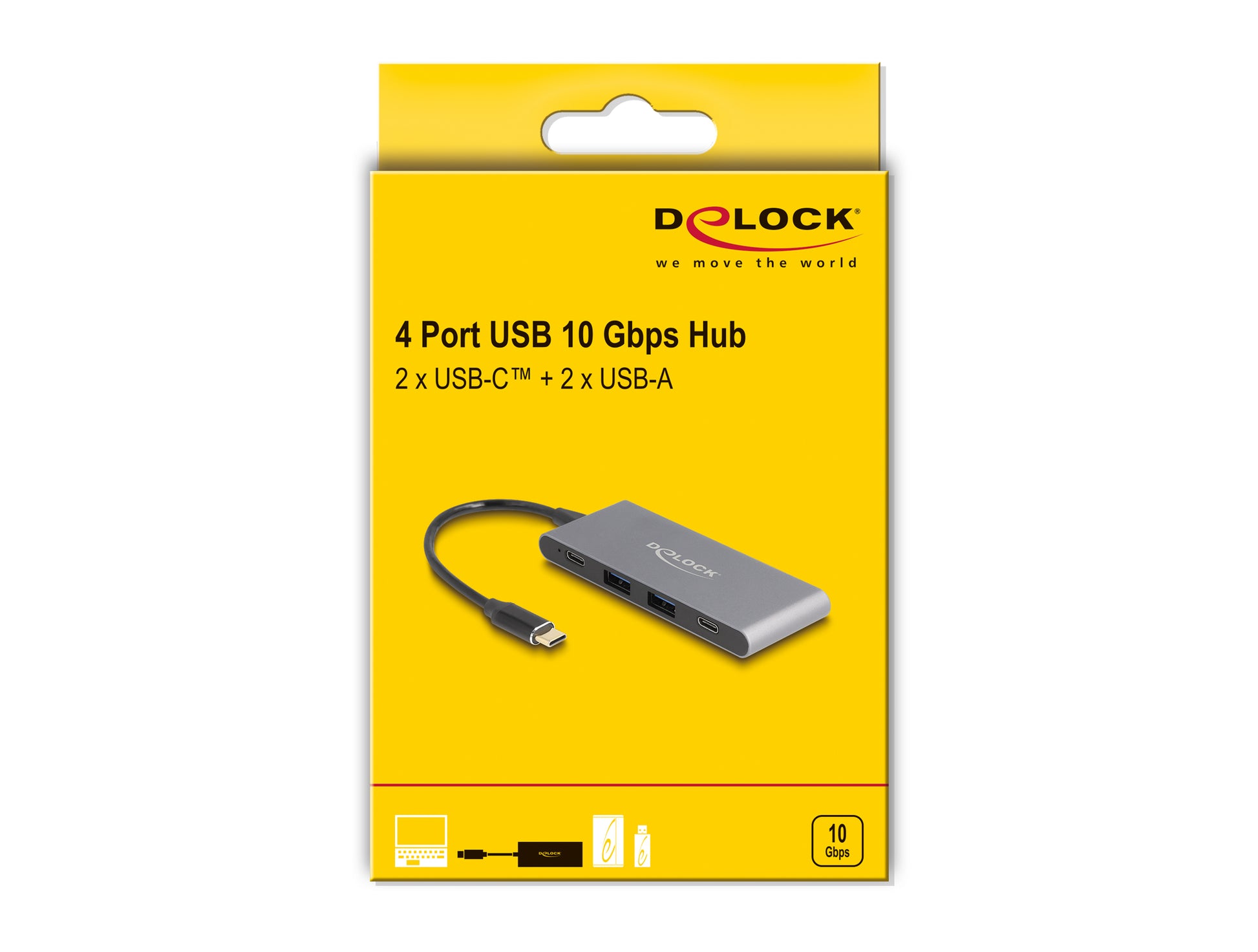 DeLOCK USB-Hub – USB-C, 2× USB-A, 2× USB-C, 15 W PD, für Windows/Mac/Linux