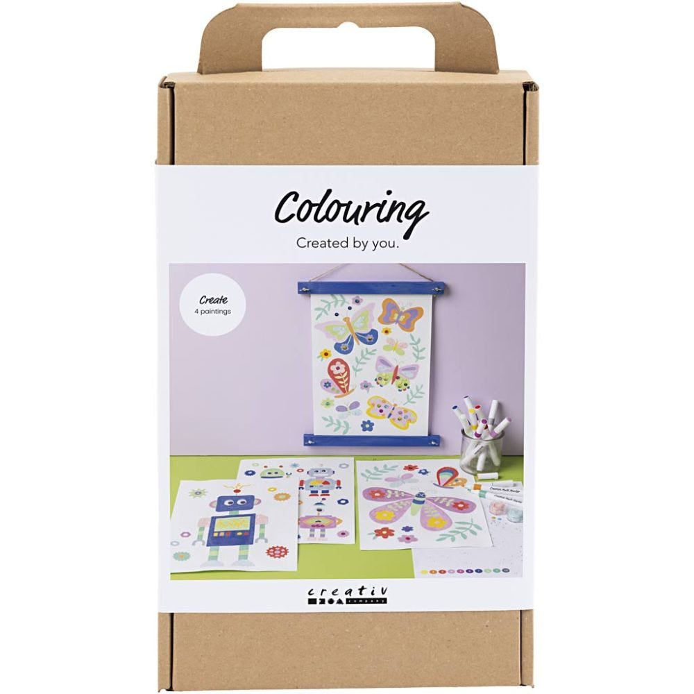 Creativ Company Bastelset Ausmalbilder – 4-teilig, inkl. 10 Filzstifte – ab 6 Jahren