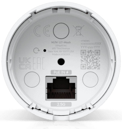 Ubiquiti U7-Mesh Access Point – Wi-Fi 7, Dual-Band (2,4/5 GHz), bis 5 Gbit/s, 2,5GbE, PoE, Decken/Wand