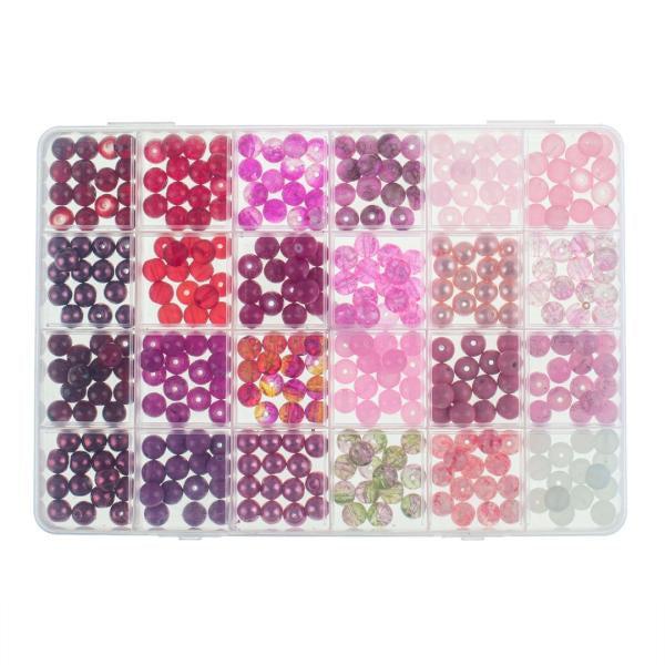 GLOREX Glasperlen – rot/pink assortiert – Ø 5 mm – 360 Stk. – Schmuckset