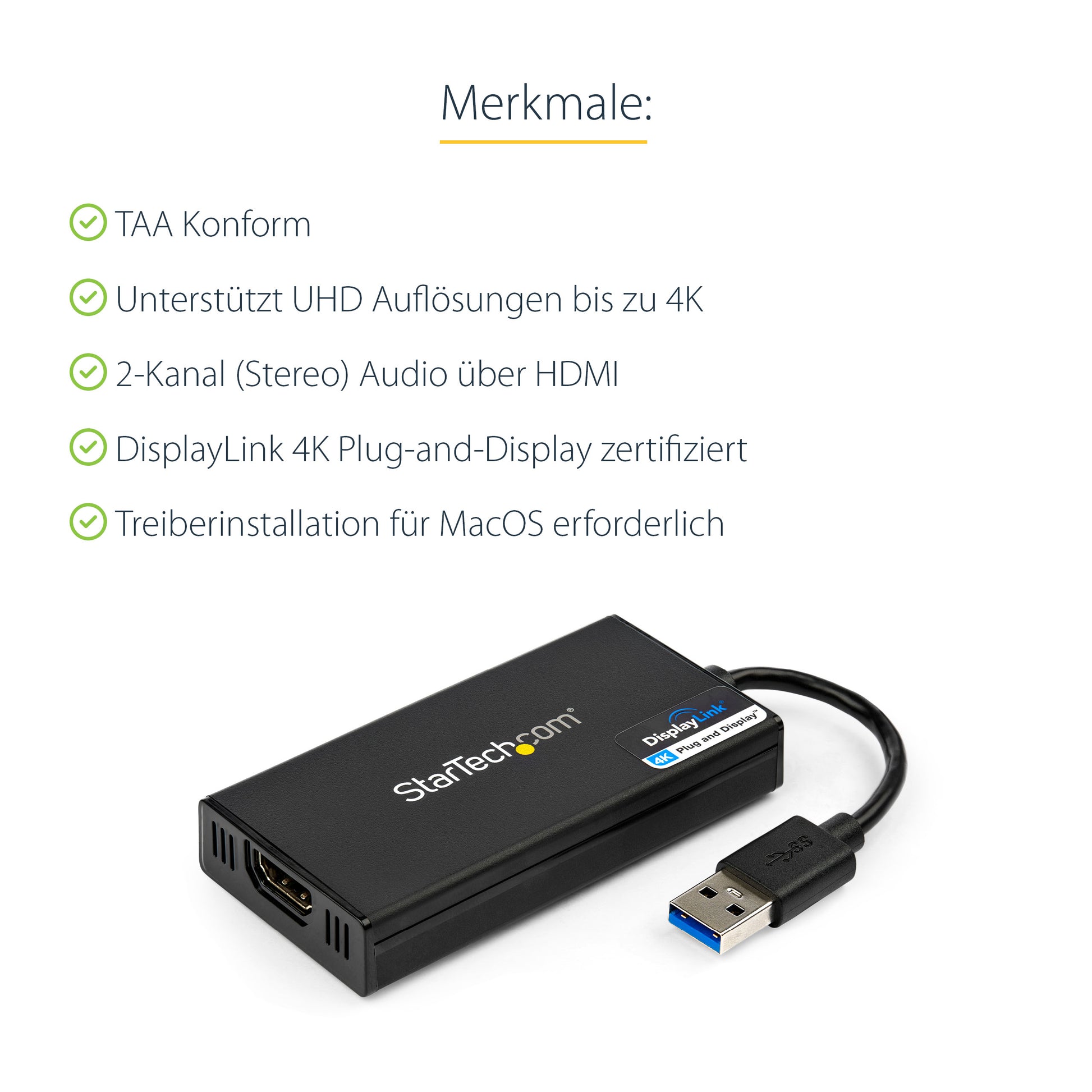 StarTech.com USB-A auf HDMI Adapter USB 3.2 Gen 1 4K 30 Hz – 0,063 m – für Mac, Windows, ChromeOS