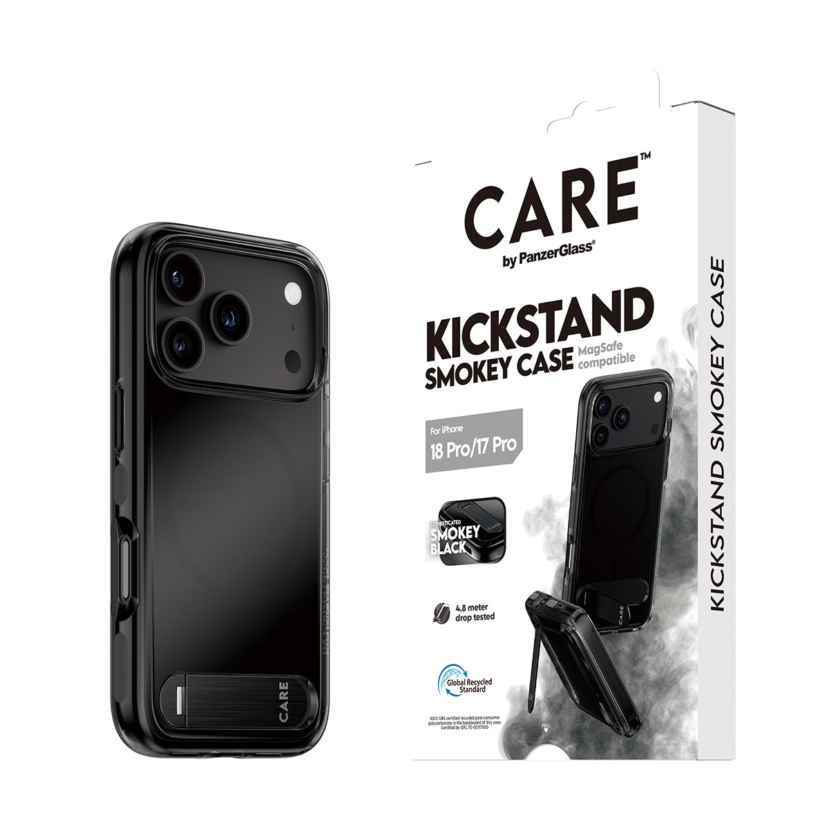 PanzerGlass CARE Backcover – für Apple iPhone 18 Pro/17 Pro, TPU, Smokey Black, bis 4,8 m sturzsicher