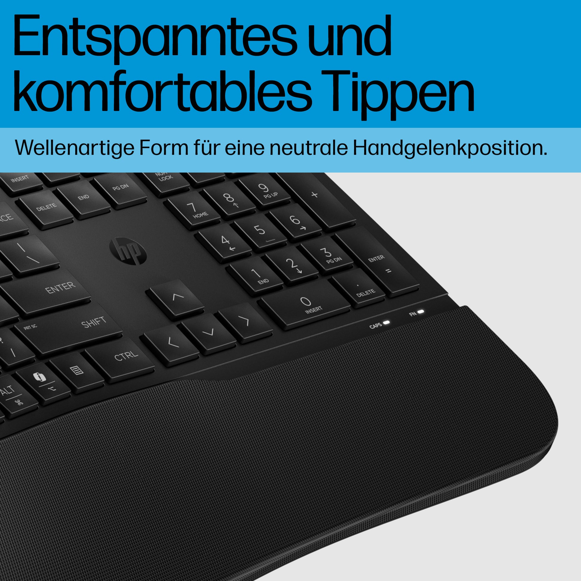 HP 485 Comfort – Tastatur – Membran, kabelgebunden – USB‑A – mit Handgelenkauflage – schwarz