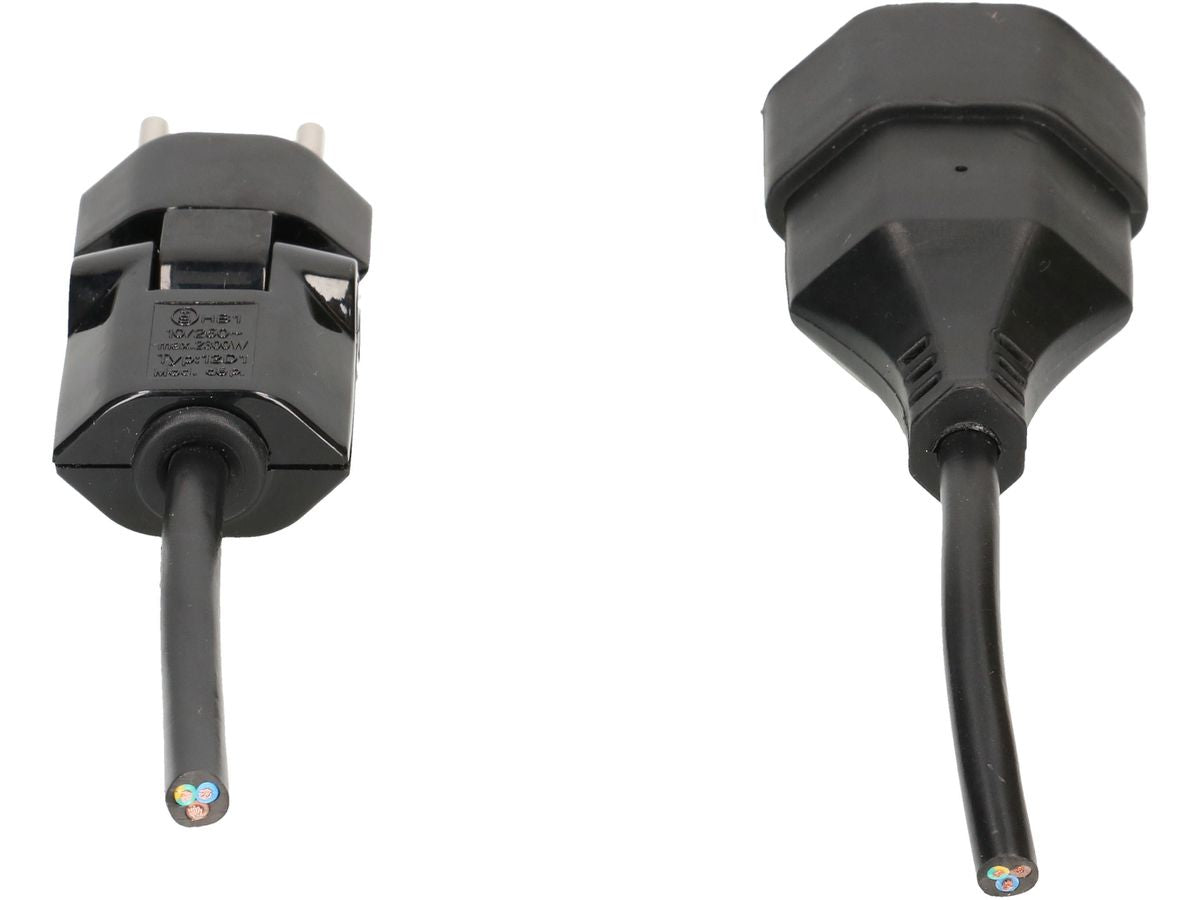 Max Hauri AG Verlängerungskabel – T12–T13, 1 m, IP20, innen, 3×1 mm² H05VV-F, schwarz