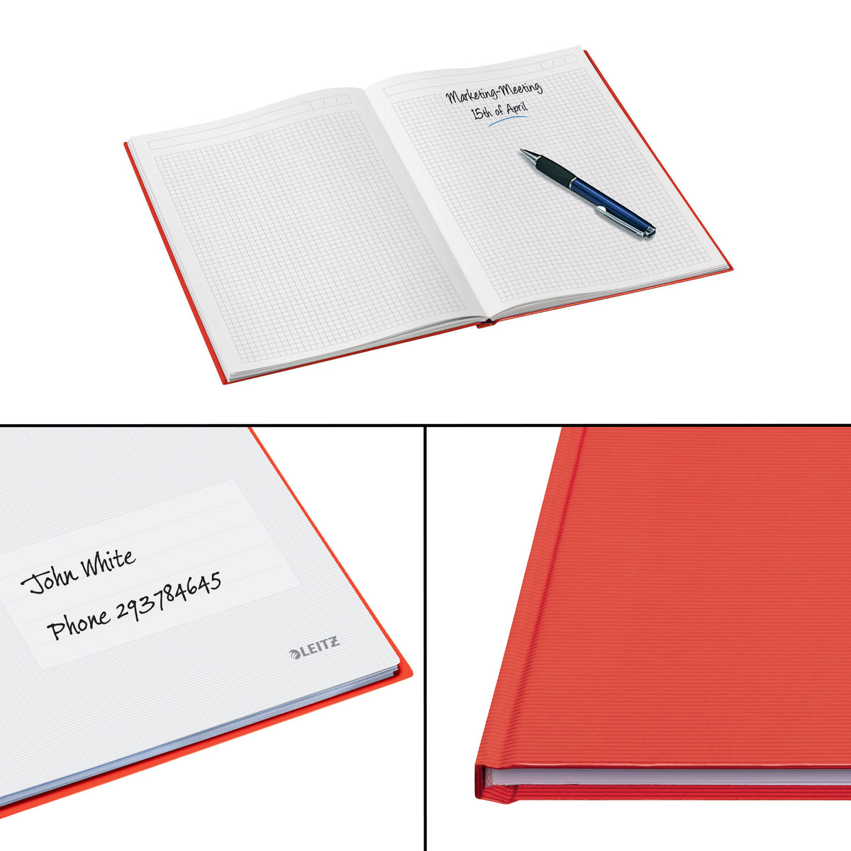 Leitz Notizbuch – A5 – kariert 5 mm – 80 Seiten – 90 g/m² – Hardcover, hellrot, FSC