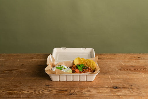 BioPak Take-away-Box, Bagasse (Zuckerrohr) – 600 ml 180 × 130 × 50 mm, braun