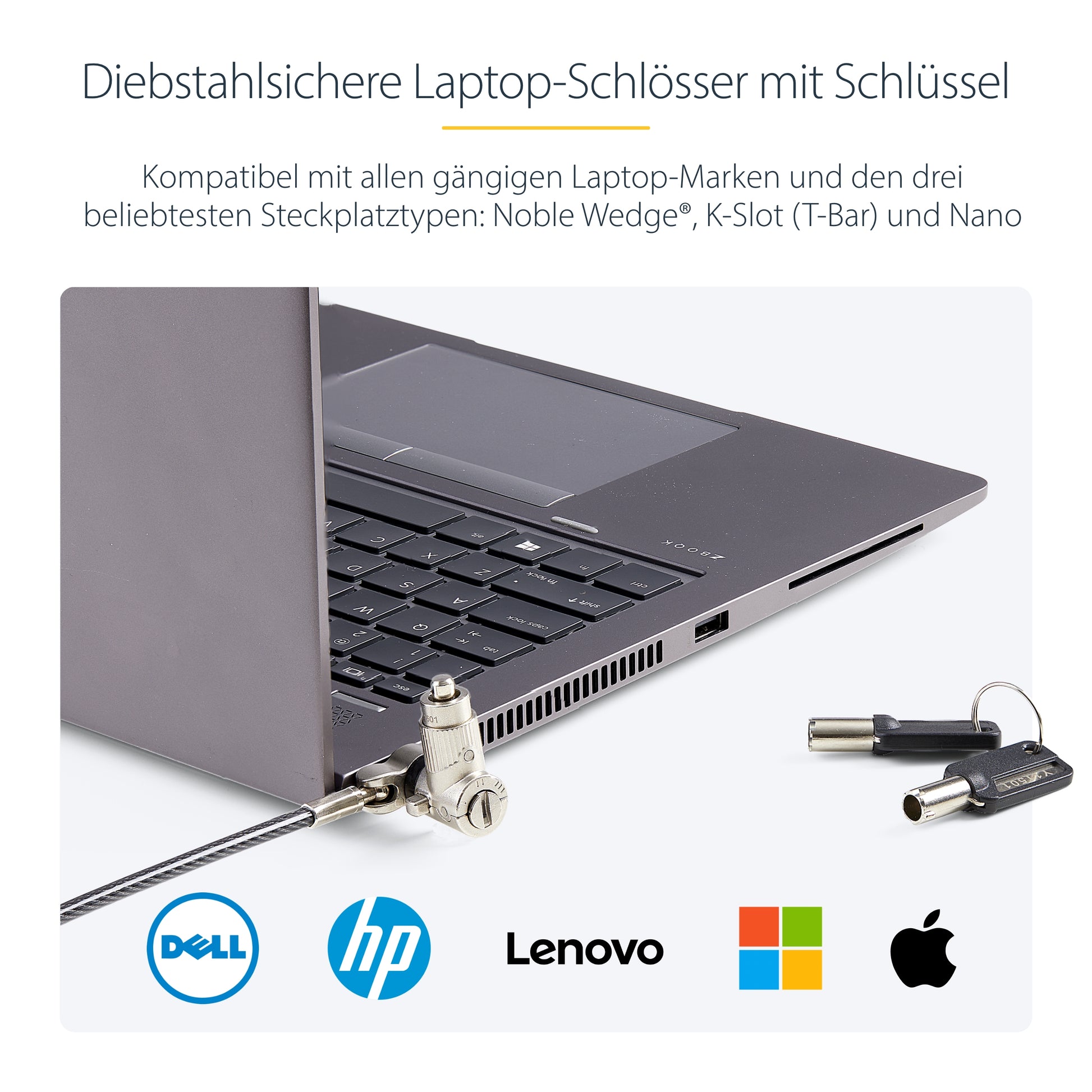 StarTech.com 25er-Pack Laptop-Kabelschloss – für Laptop – Kensington, 2 m, 4,4 mm – Schwarz