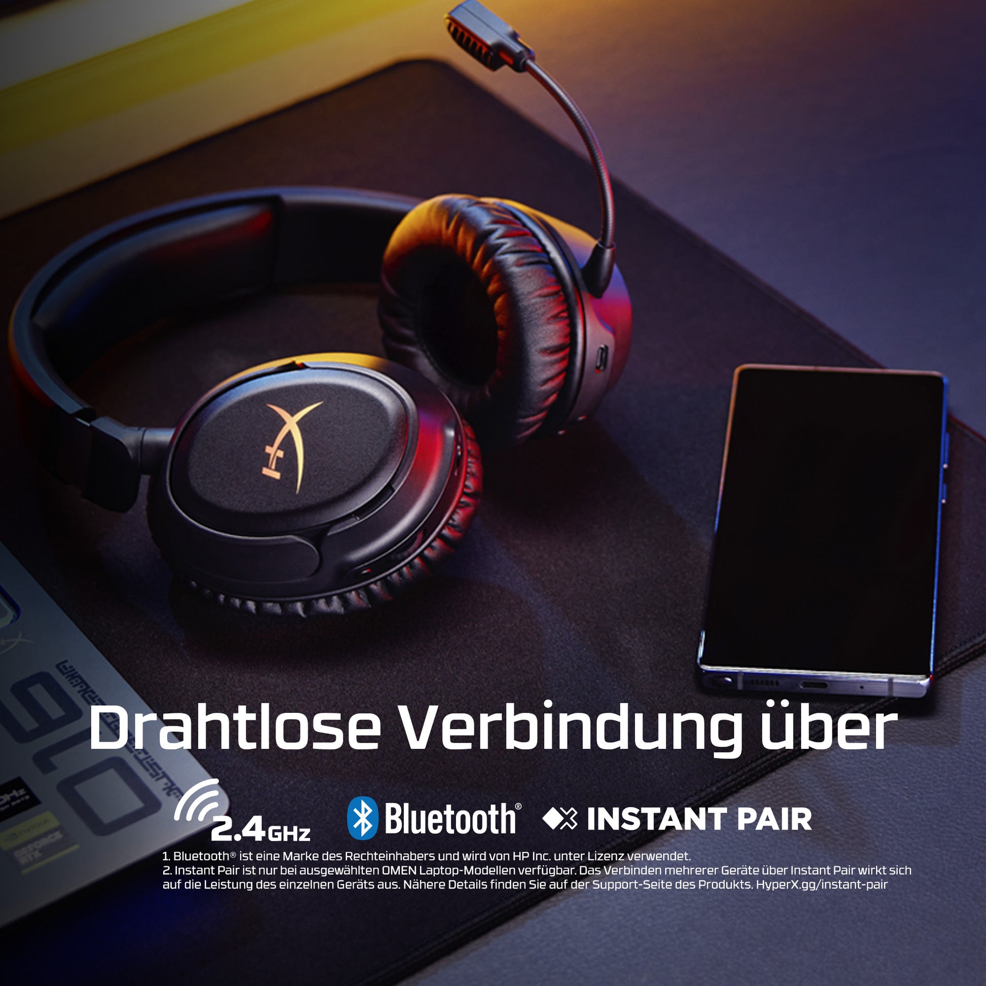 HyperX Cloud Flight 2 Gaming-Headset – Over-Ear, BT, ANC, mit USB-C-Dongle, Schwarz