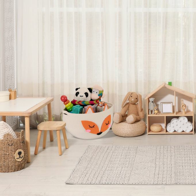 Relaxdays Aufbewahrungskorb – Baumwolle – Weiss/Orange – Ø 350 × 260 mm