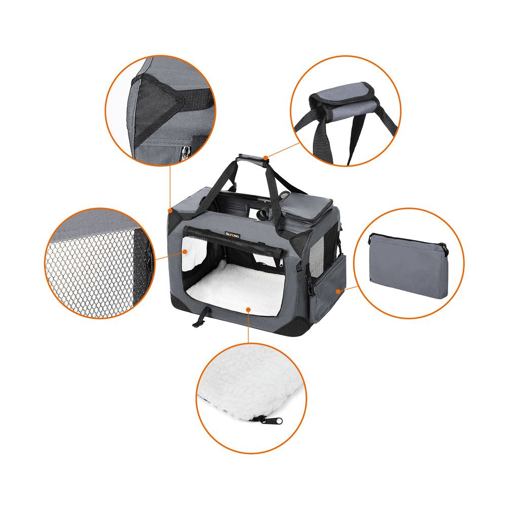 Feandrea Transportbox – herausnehmbarer Boden, belüftet – für Katze, Hund, Kleintier – 70×52×52 cm – grau