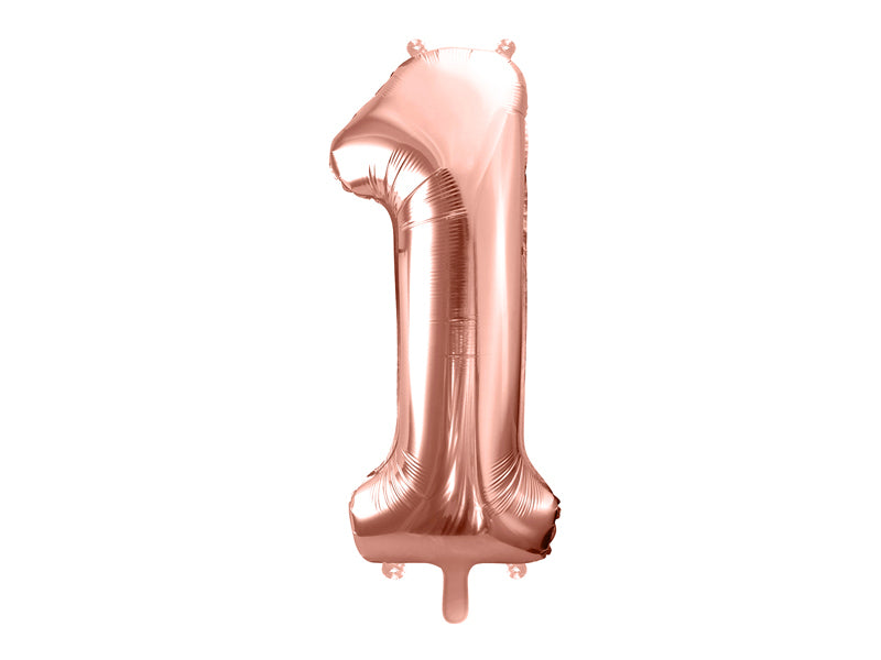 PartyDeco Folienballon Zahl 1 Geburtstag – Roségold – 86 cm – Folie – 1 Stk