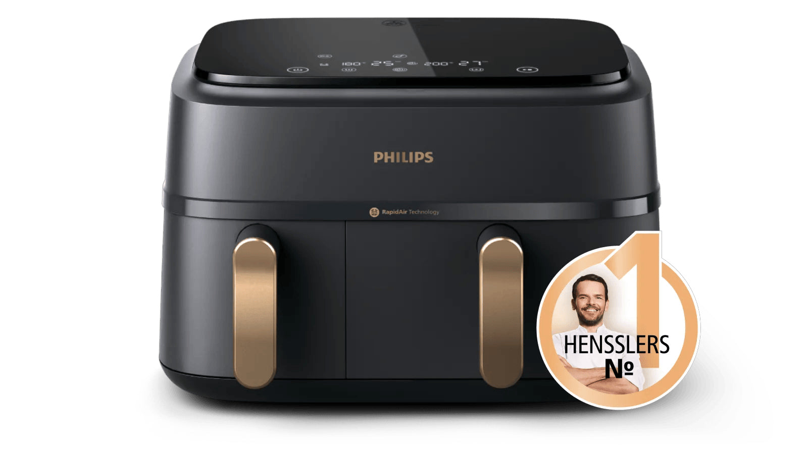 Philips Heissluftfritteuse NA352/00 – 9 l, Dual-Korb, 2750 W – schwarz/bronze