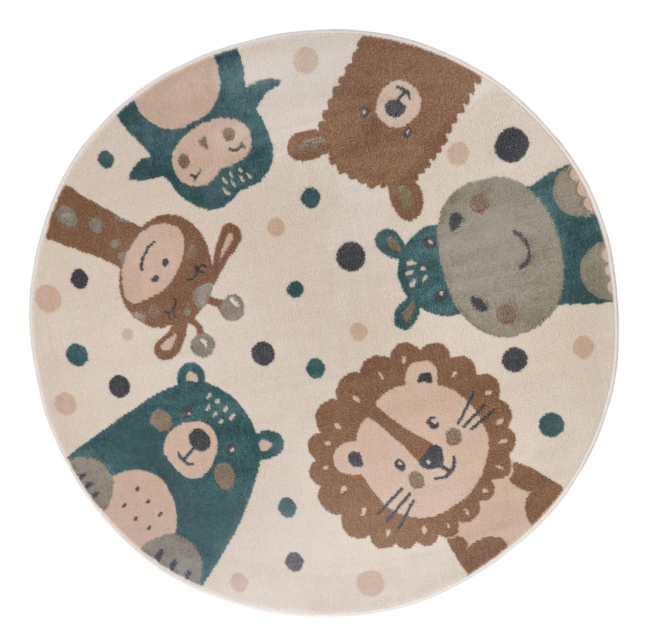 Hanse Home Spielteppich Animal Party – Ø 100 cm, Grün, Polypropylen