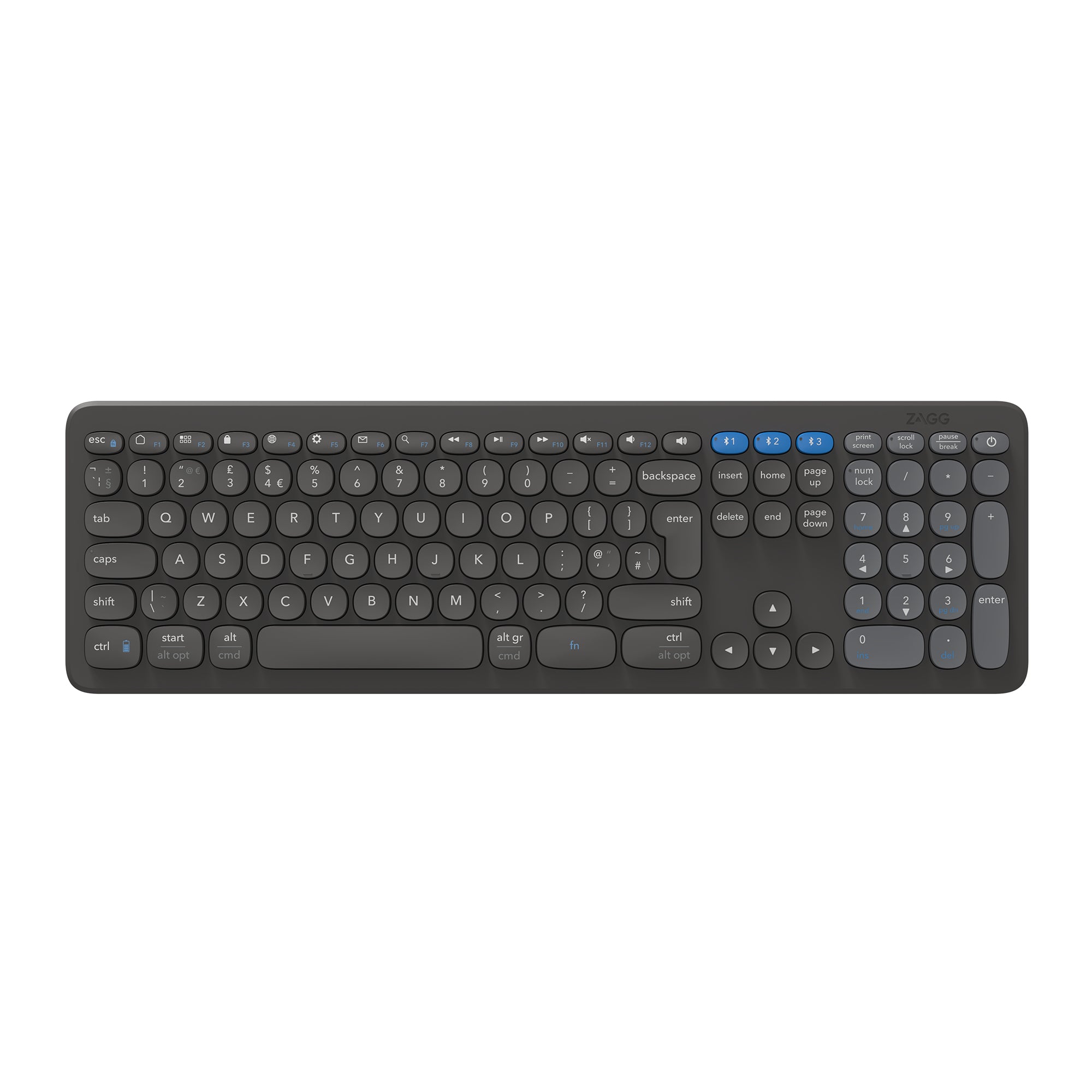 ZAGG Pro Tastatur 17 – Tastatur, UK-Layout (EN), Fullsize (mit Ziffernblock), Dunkelgrau