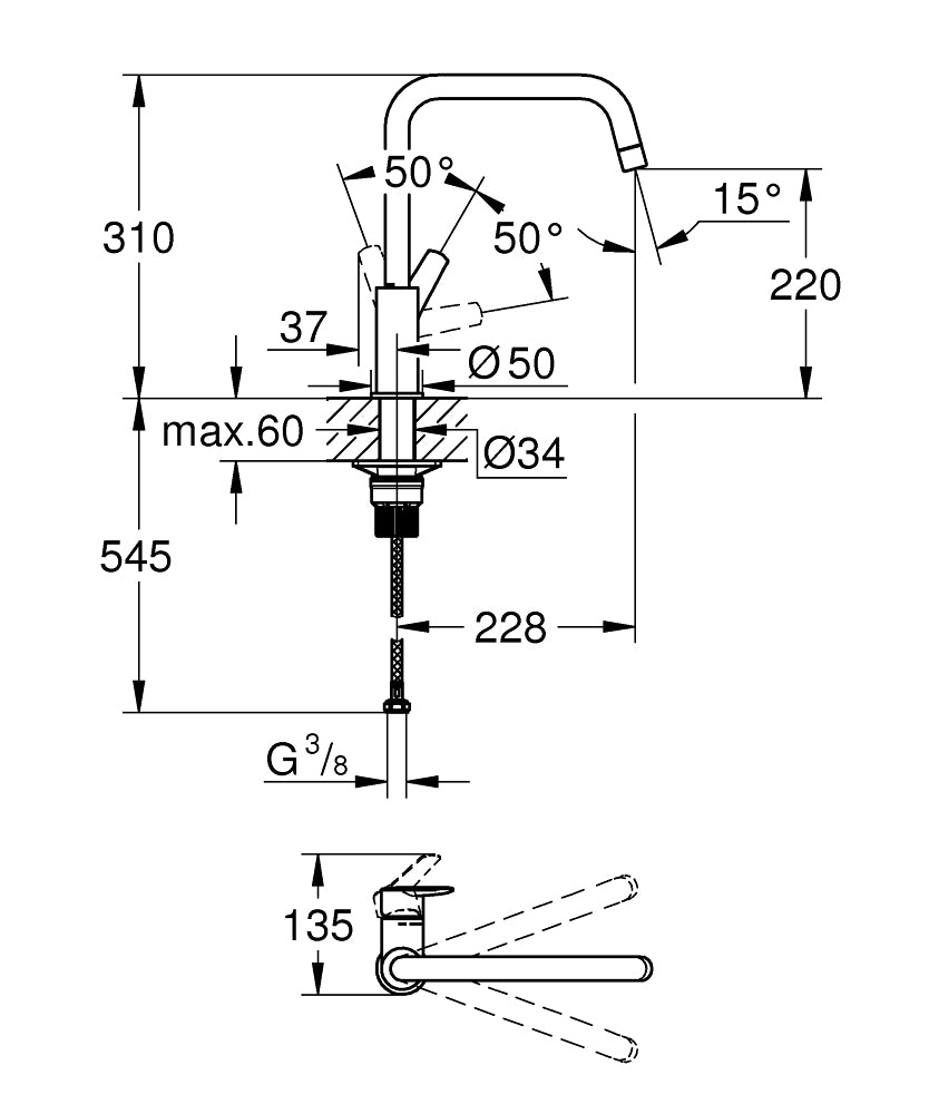GROHE Einhebelmischer Start – Messing, Standmontage, Schwarz