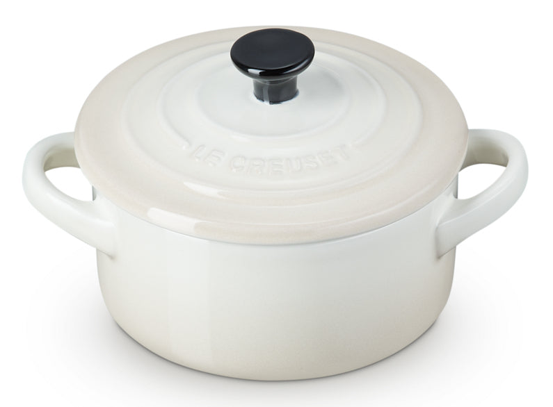 Le Creuset Mini-Kasserolle Petite Kasserolle – 250 ml, 13,8 × 4,4 × 8,1 cm, Steingut/Emaille, Weiss, mit Deckel
