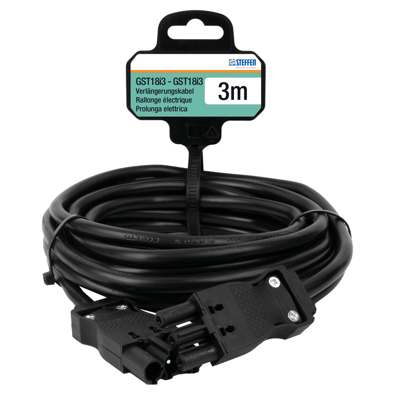 Steffen Verlängerungskabel GST18I3–GST18I3, 3 m, IP20, 1,5 mm² – Schwarz
