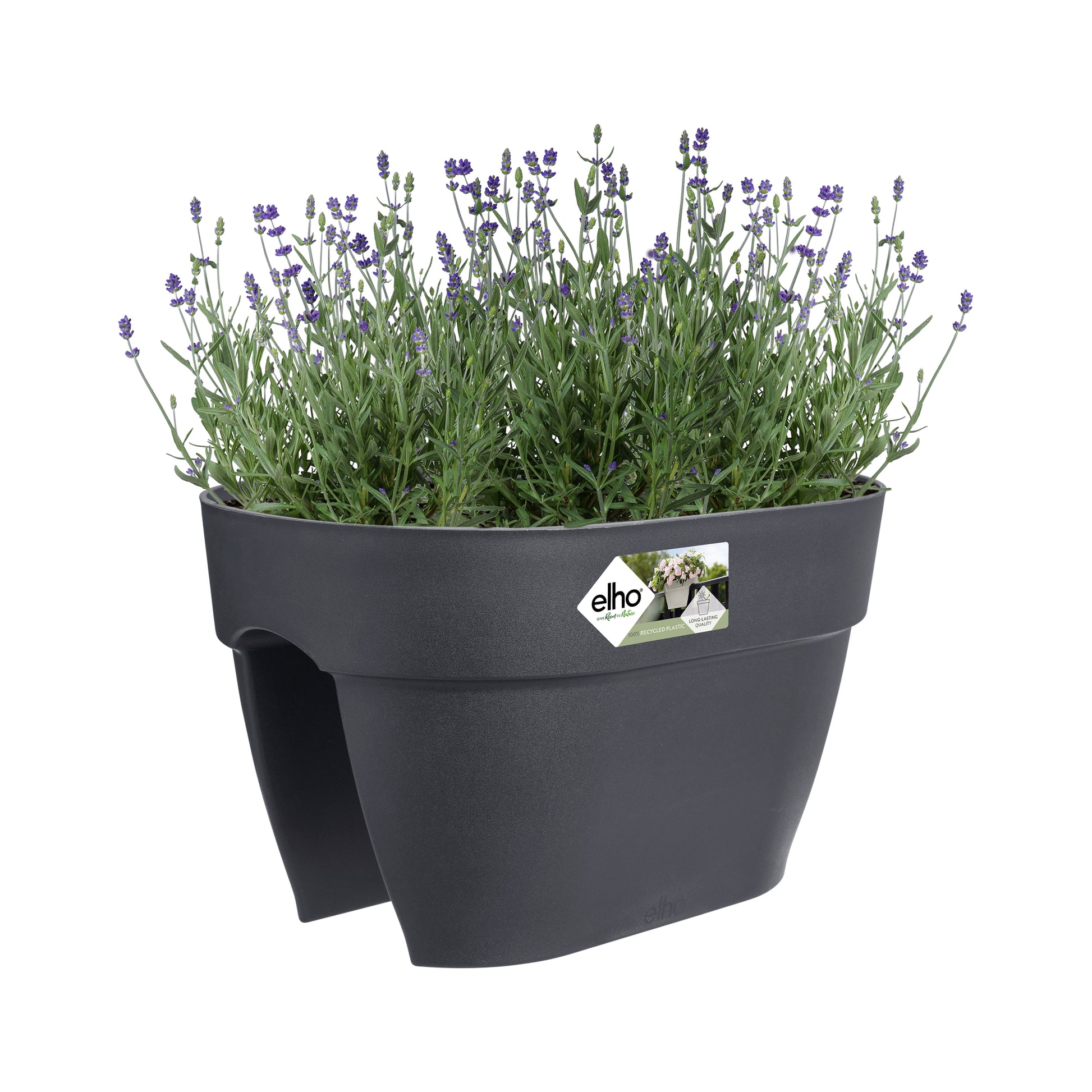 elho Campana Flower Bridge 40 Pflanzkübel – 10 l – 40 × 22 × 26 cm – Recycling-Kunststoff, Schwarz