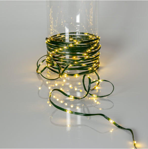 Star Trading Lichterkette Dew Drop Micro – 2 m, 160 LEDs, 3,2 W, Warmweiss, 2700 K, IP44, Kabelbetrieb, Grün