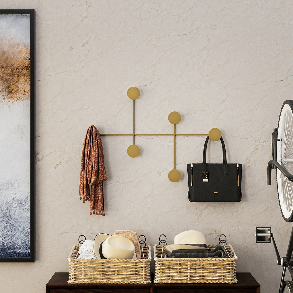 Wallxpert Wandgarderobe – 6 Haken, Stahl, Gold, 82 × 10 × 60 cm
