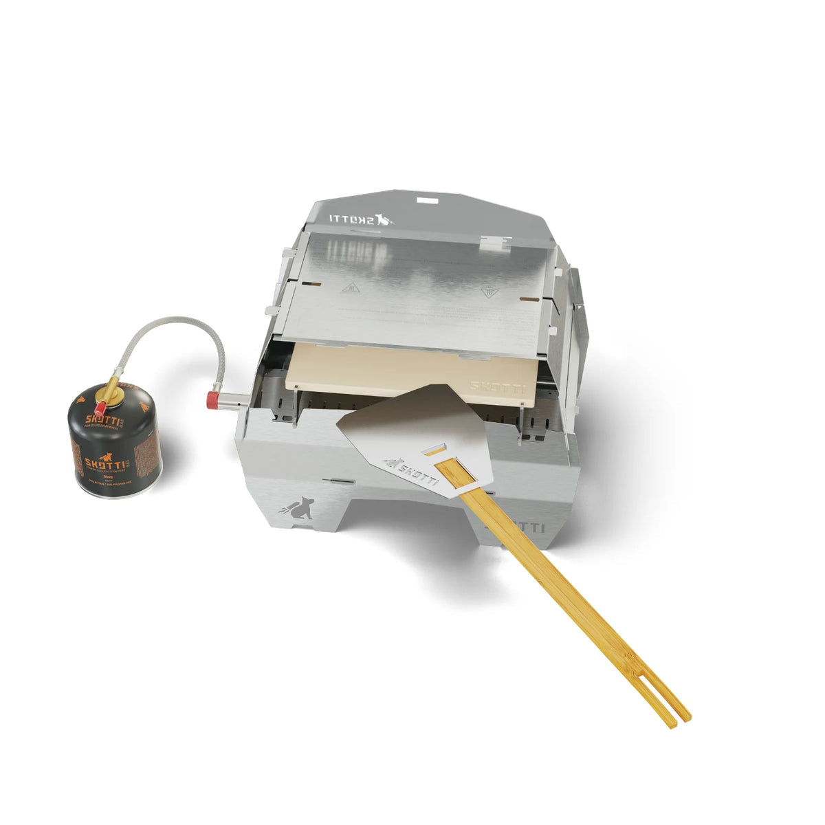 Skotti Pizzastein 24 × 16,5 × 1 cm, Stein/Edelstahl, Beige, für Grill